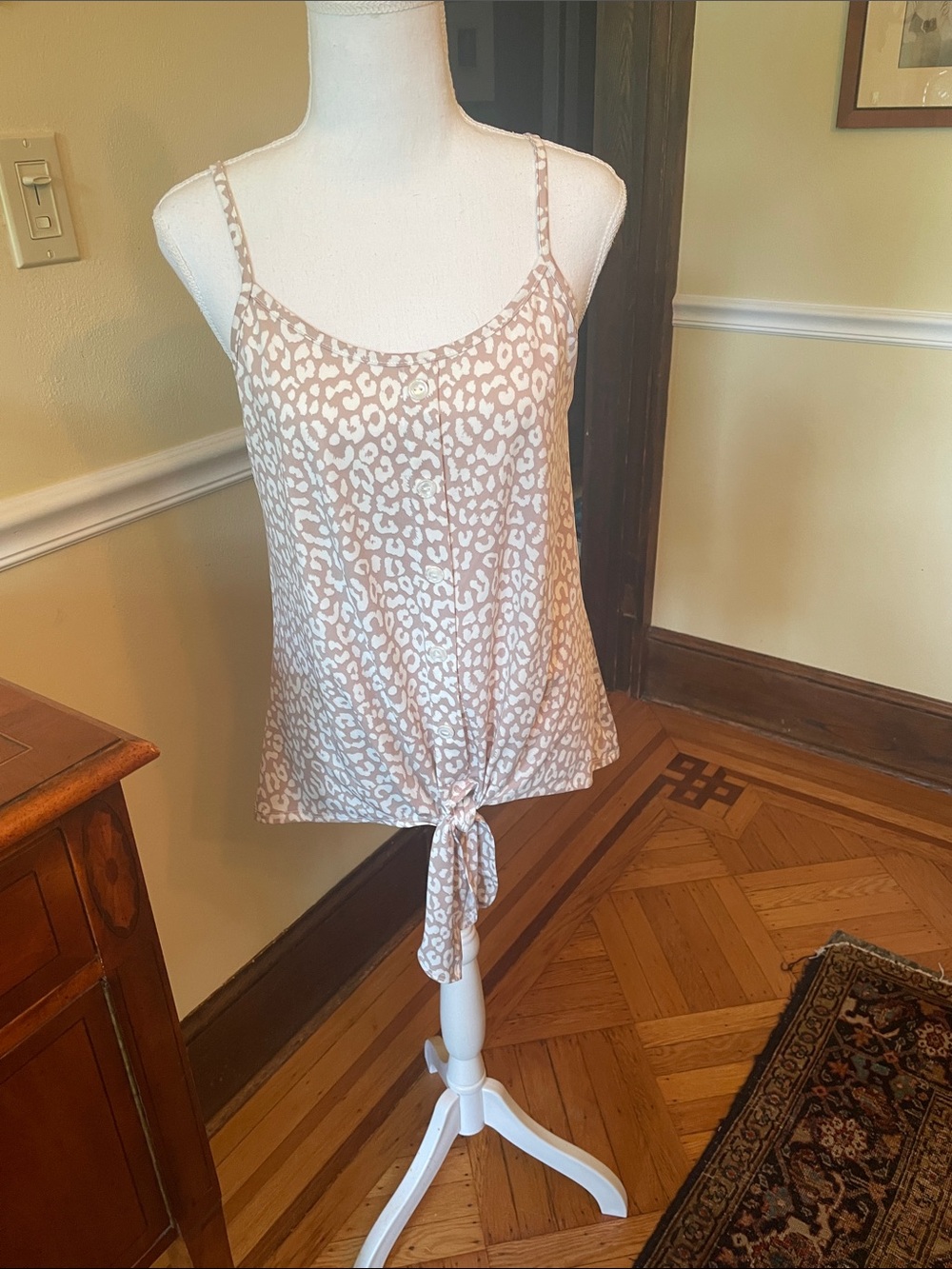 Hailey & Co Leopard-Print Tie-Front Cami Tank Top - Light Taupe